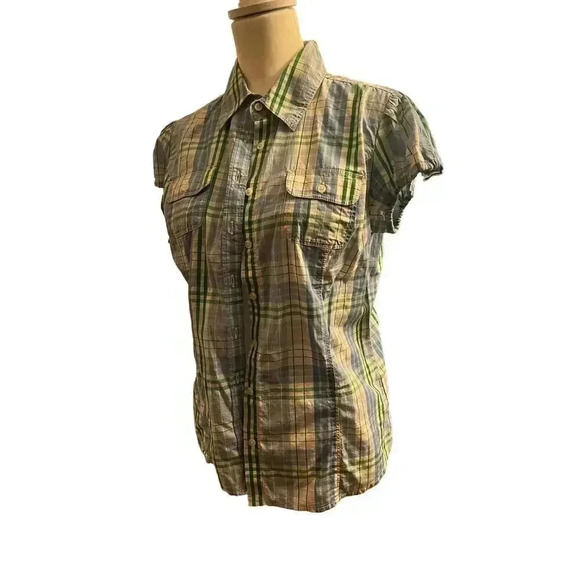 TOMMY HILLFIGER NWT plaid button up tied cap sleeve womens size medium - Picture 3 of 8